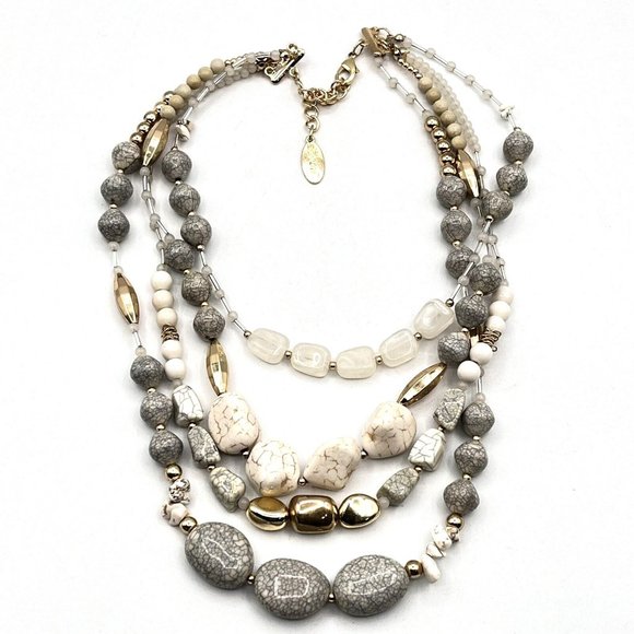 BOCAR  Multi Layer Faux Howlite 4 Strand Statement Collar Beaded Necklace 18" - Picture 6 of 9